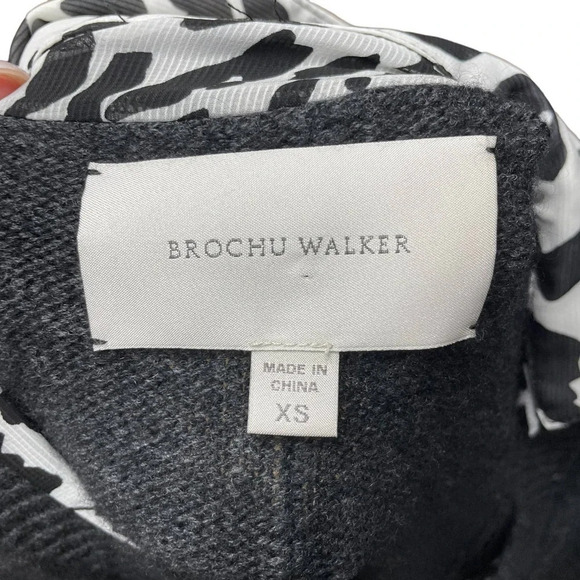 Brochu Walker Layered Wool Cashmere Sweater Dark Charccoal Leopard Print Size XS - Picture 7 of 8